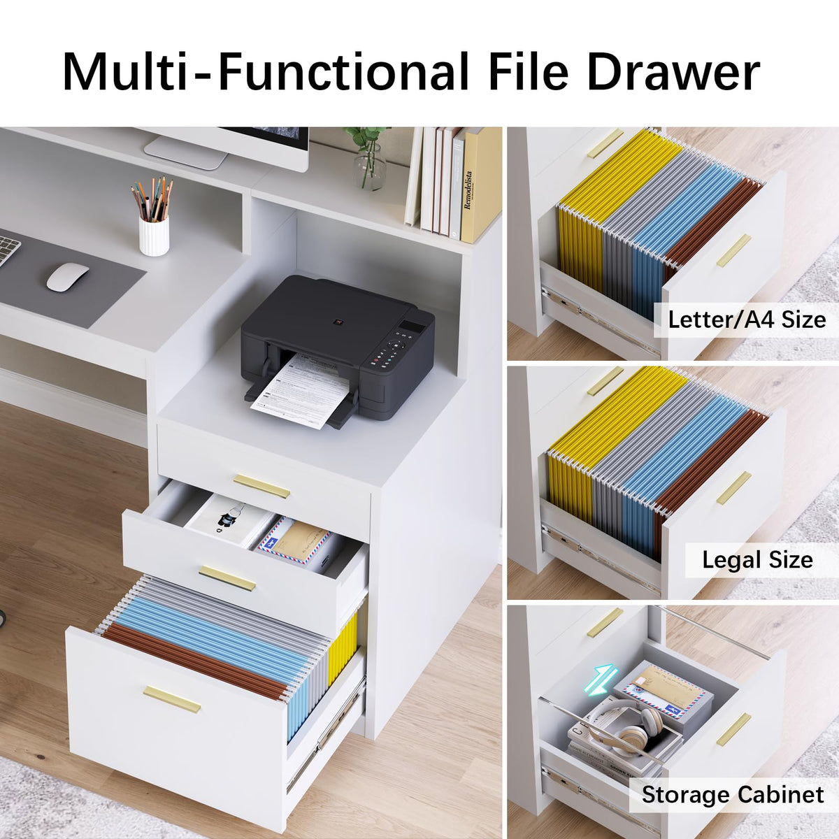 65" White Computer Desk with 3 Drawers Q262