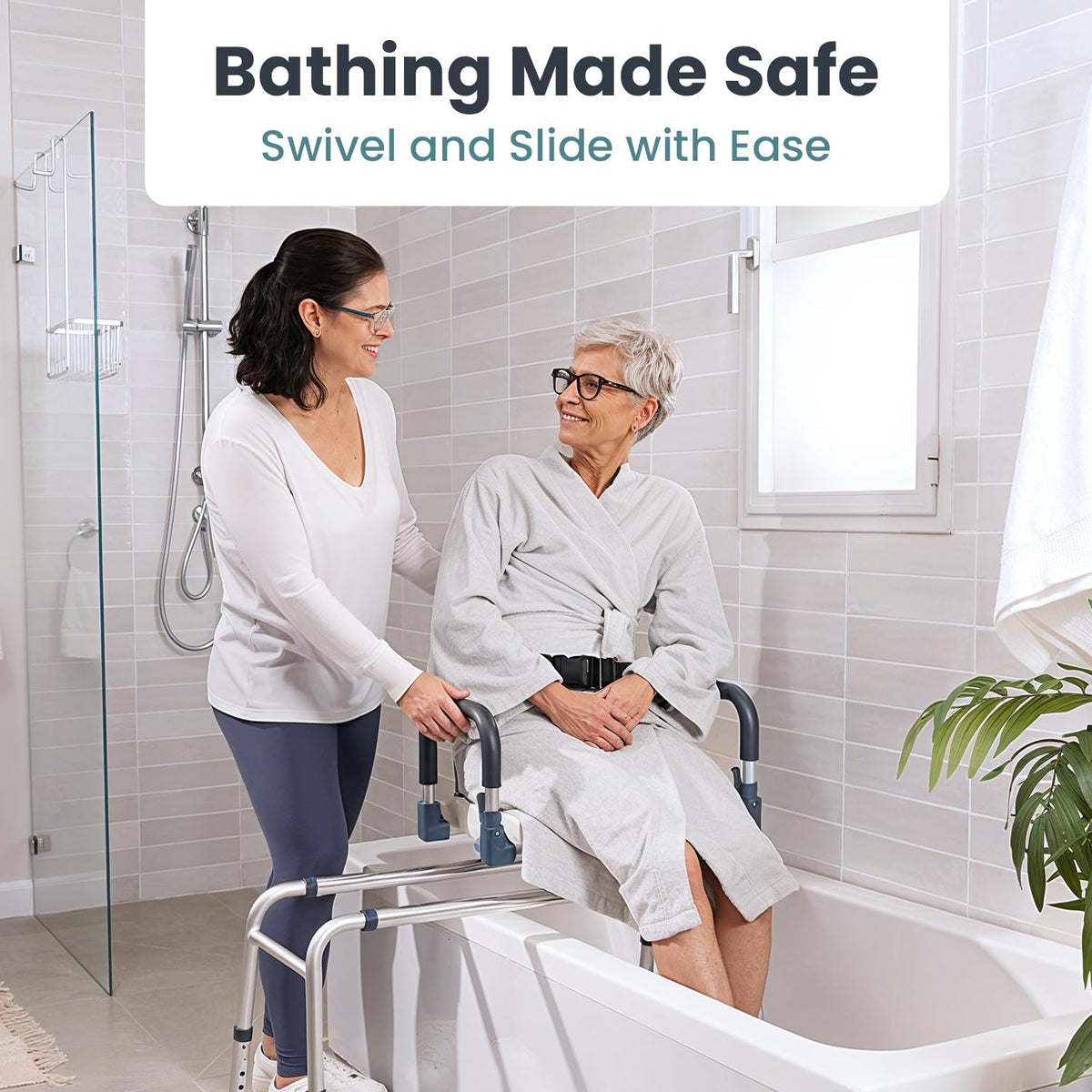 Dark Blue Sliding Shower Chair Tub Transfer Bench with Swivel Seat M908375