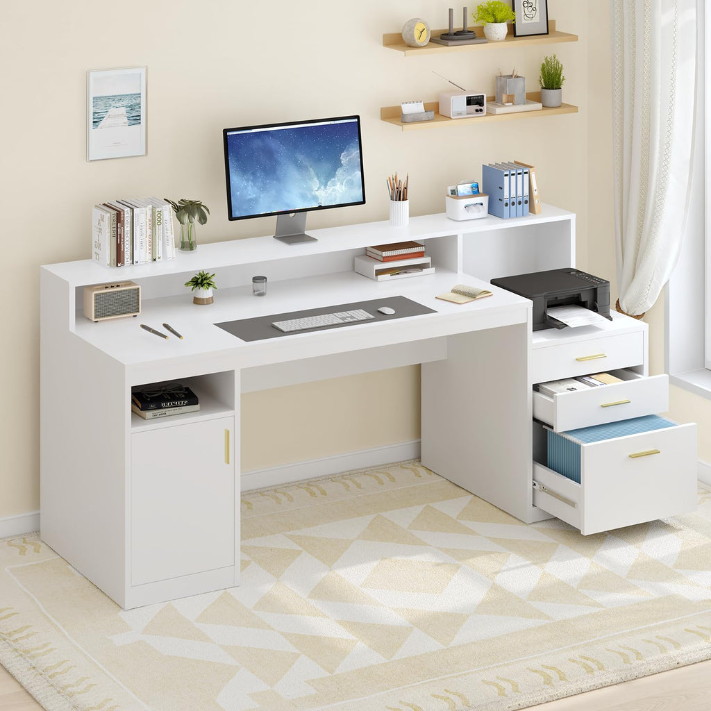 65" White Computer Desk with 3 Drawers Q262