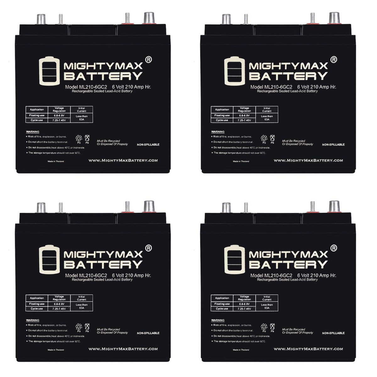 6V 210AH Dual Terminal SLA Replacement Battery 4 Pack W856047
