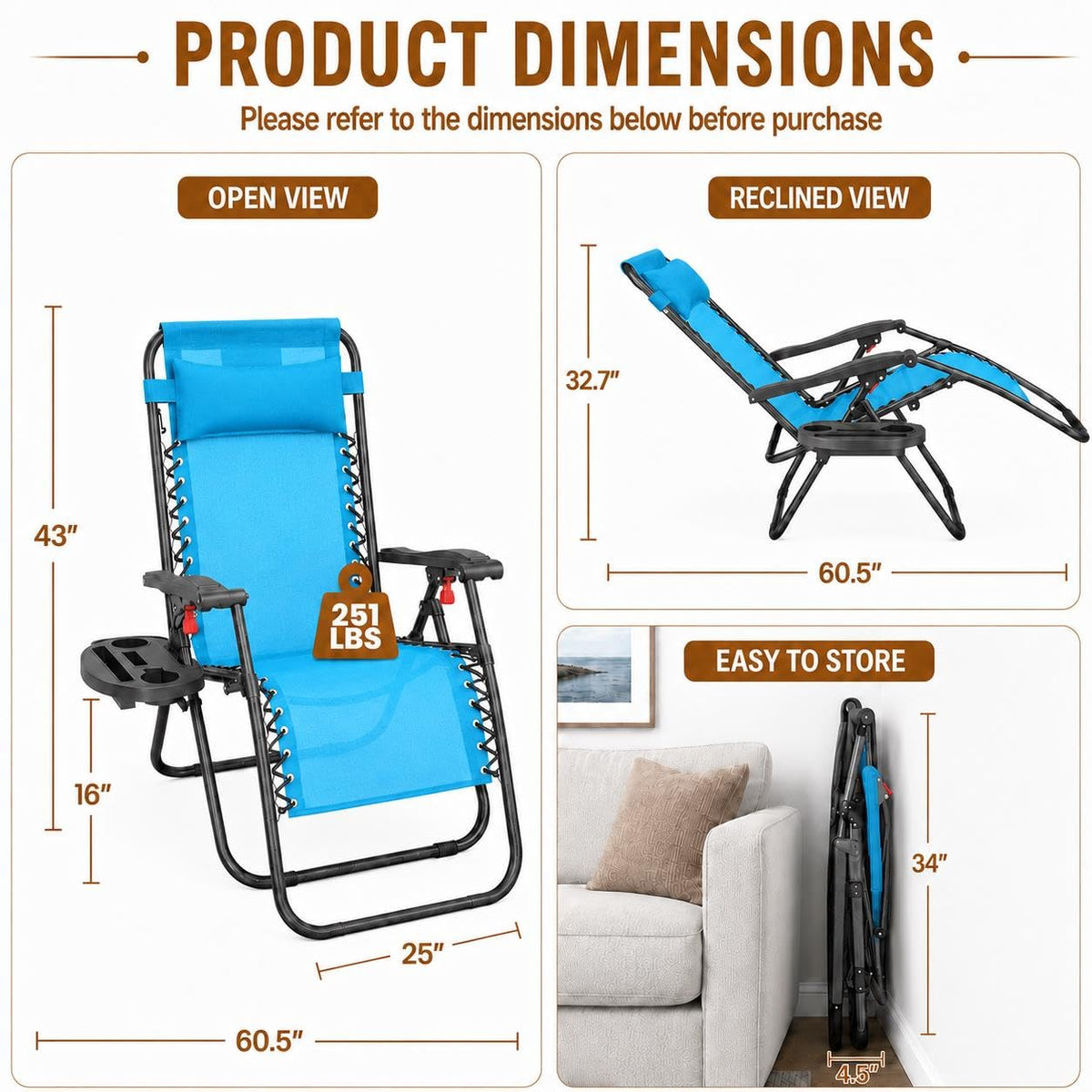 Light Blue Set of 2 Adjustable Zero Gravity Recliners F587