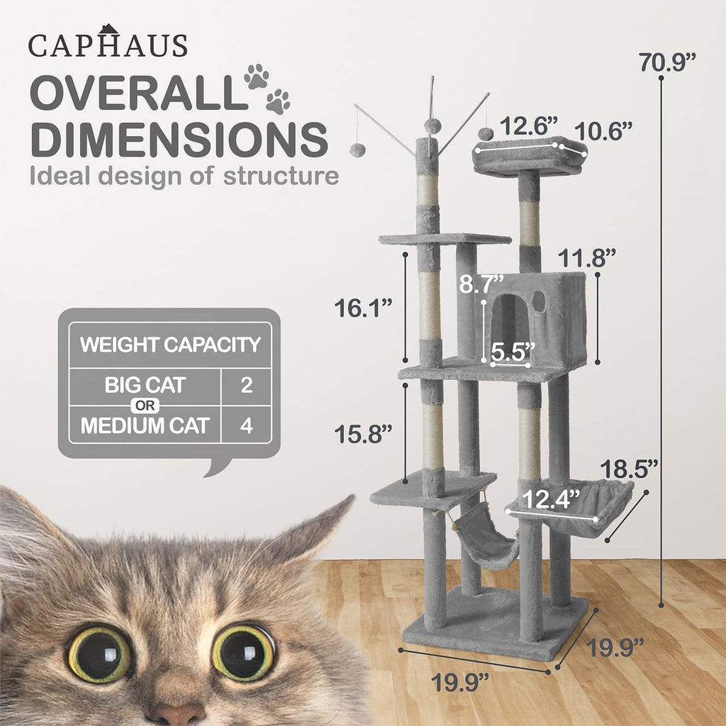 70-Inch Multi-Level Cat Tree with Hammock and Cat Cave P3734