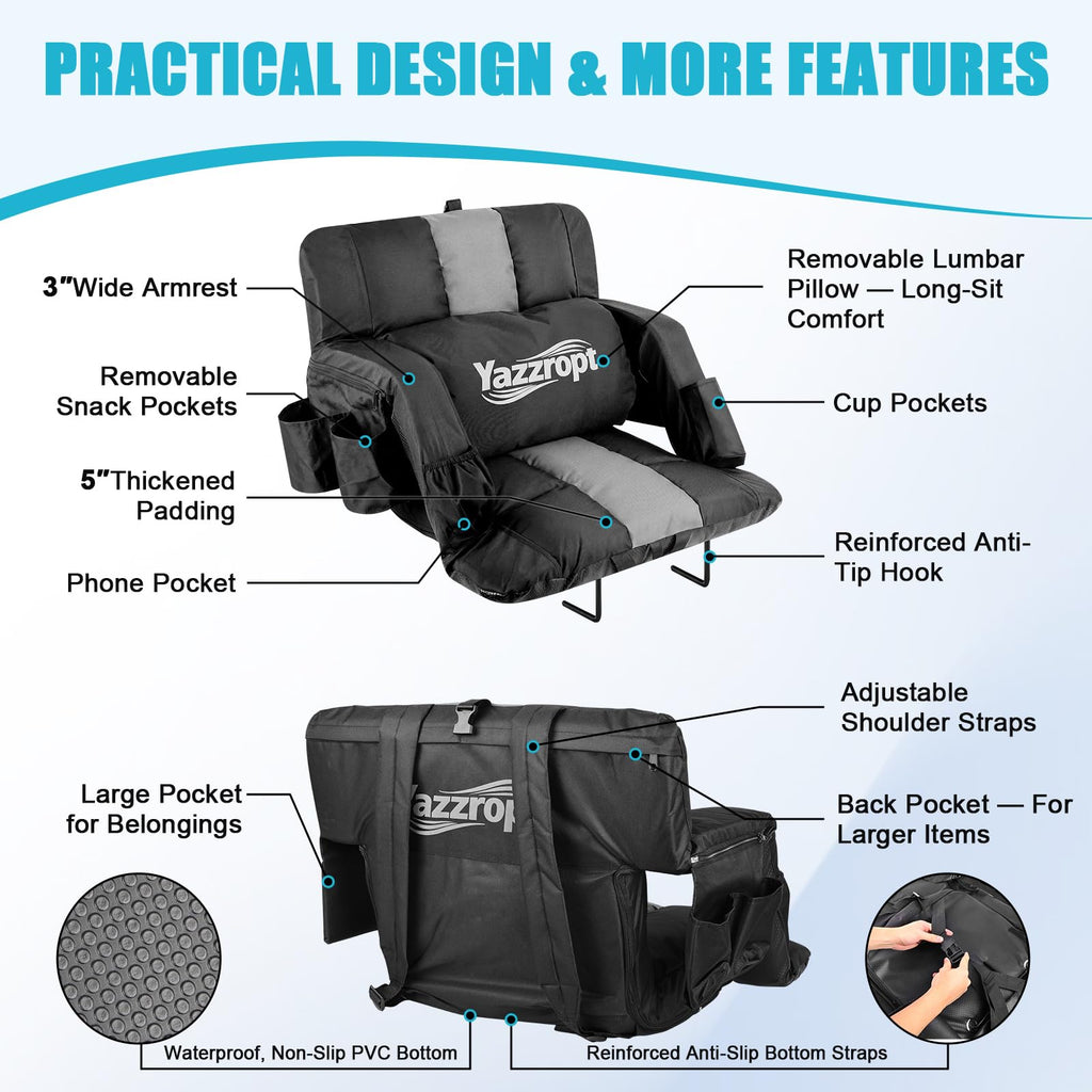 Wide Padded Stadium Seat with Back Support and Cup Holder E60174