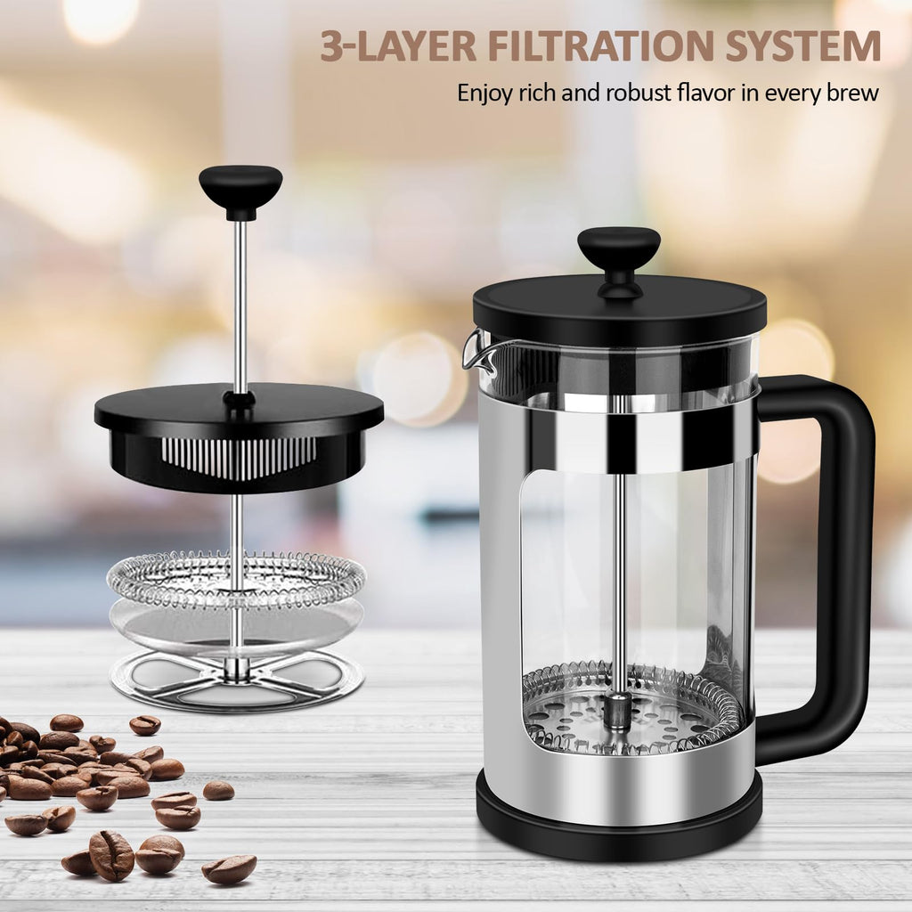 French Press Coffee Maker 12 Oz Borosilicate Glass Q716