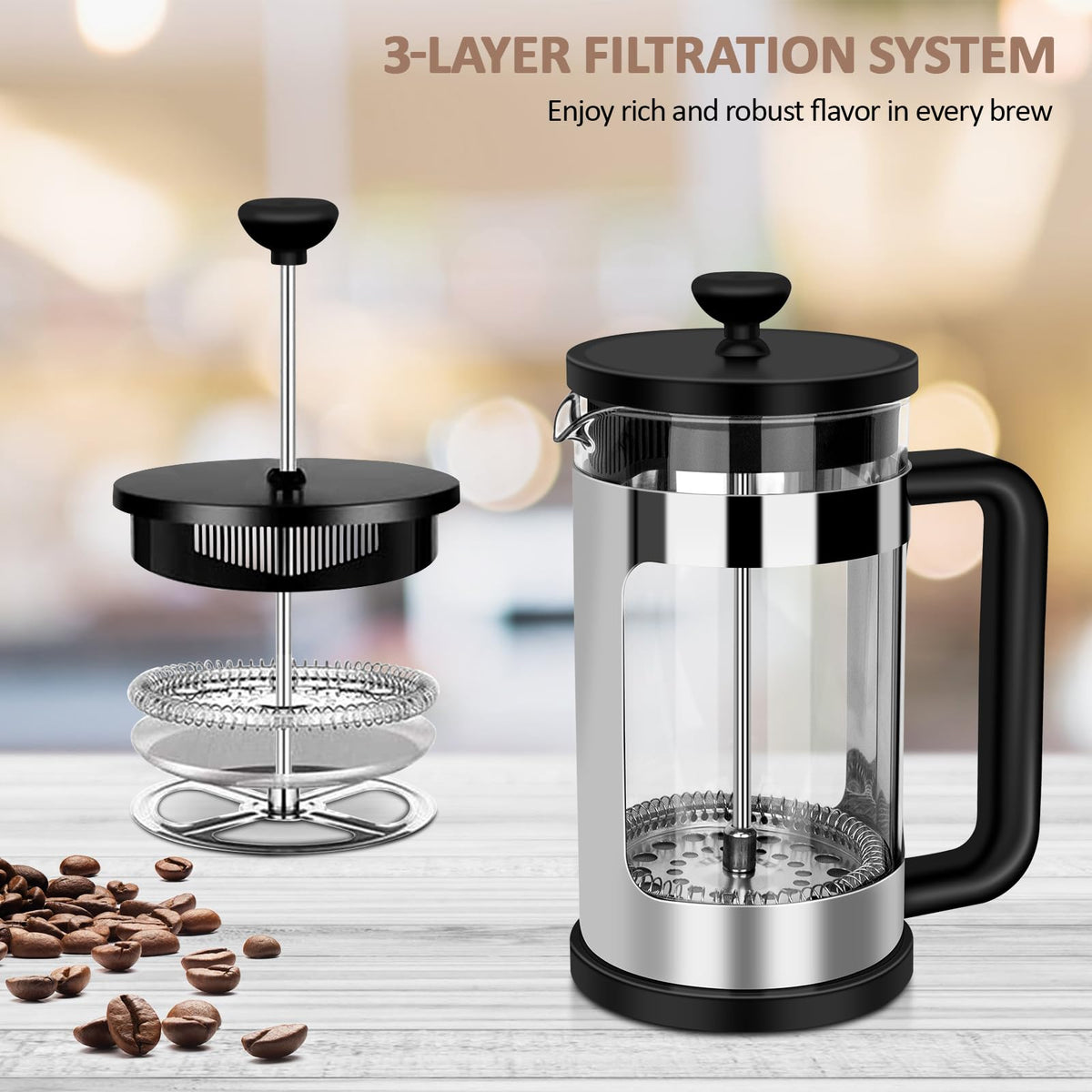 French Press Coffee Maker 12 Oz Borosilicate Glass Q716
