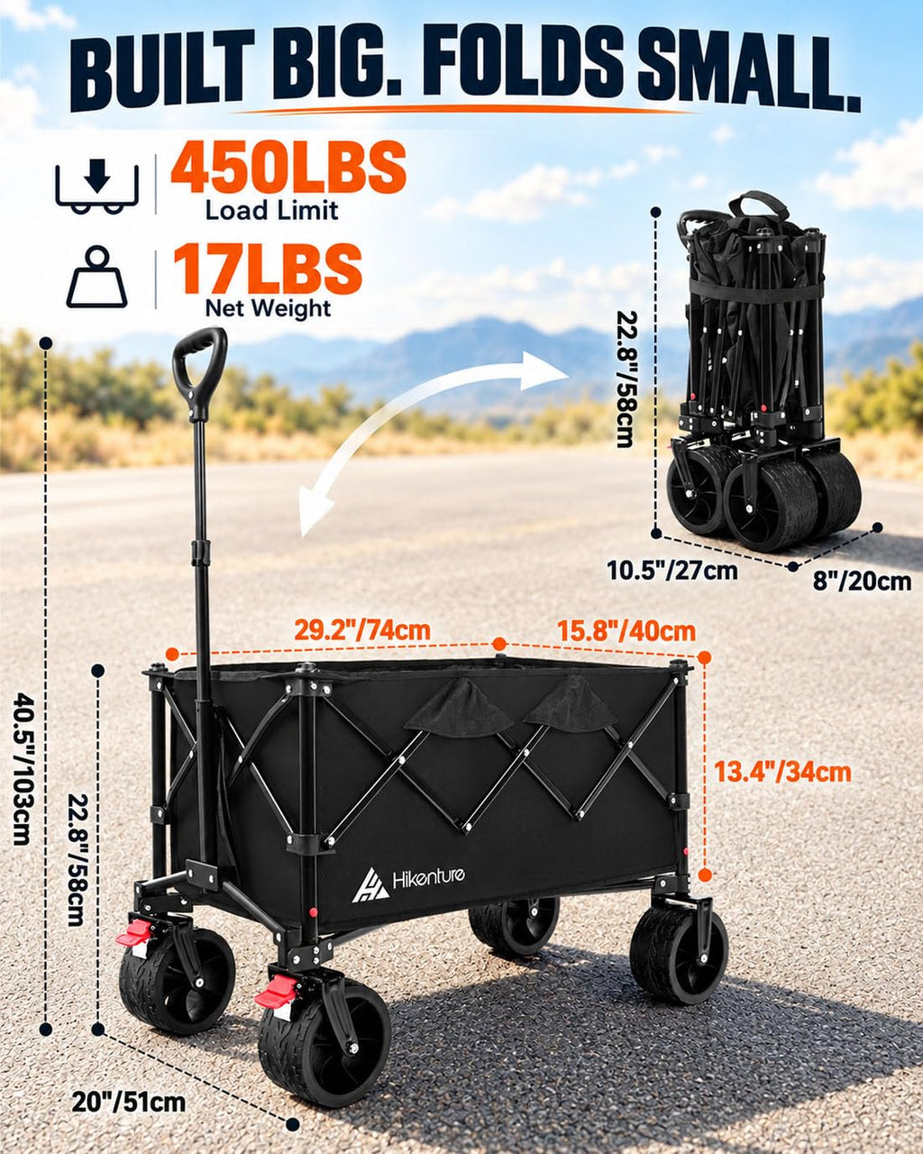 Foldable Beach Wagon with Big Wheels T1194