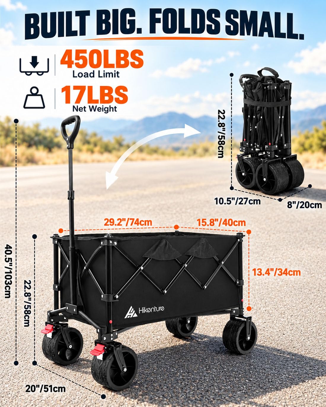 Foldable Beach Wagon with Big Wheels T1194