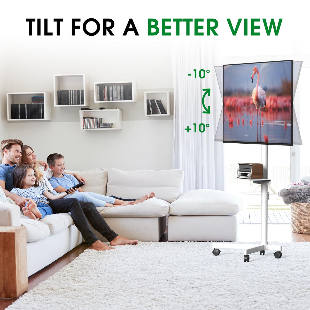 White Rolling TV Stand with Wheels M951
