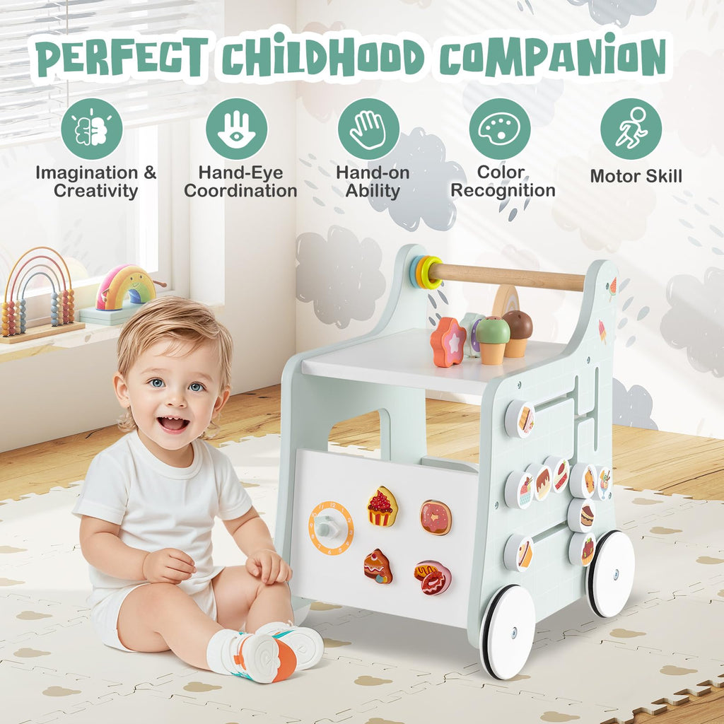 Wooden Baby Walker with Storage and Wheels Y827