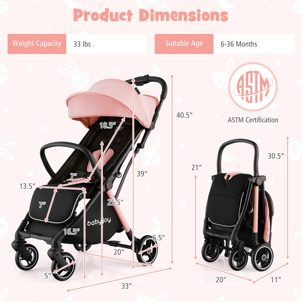 Lightweight Compact Baby Stroller with Canopy and Storage Basket H775