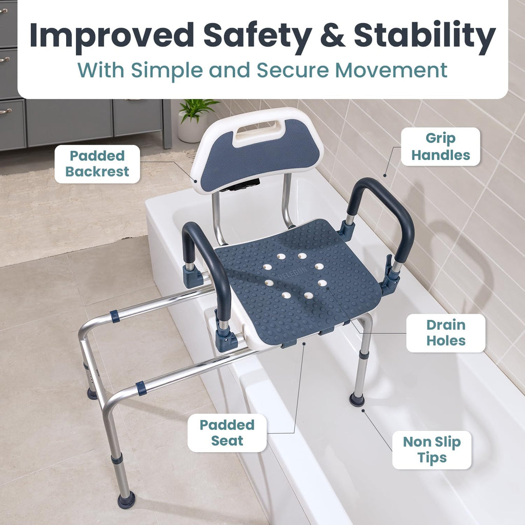 Dark Blue Sliding Shower Chair Tub Transfer Bench with Swivel Seat M908375