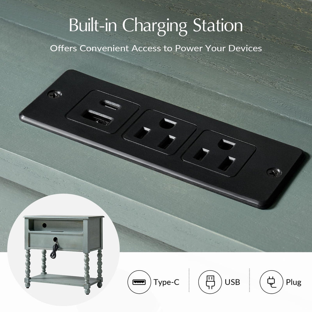Blue Accent End Table with Charging Station A31742