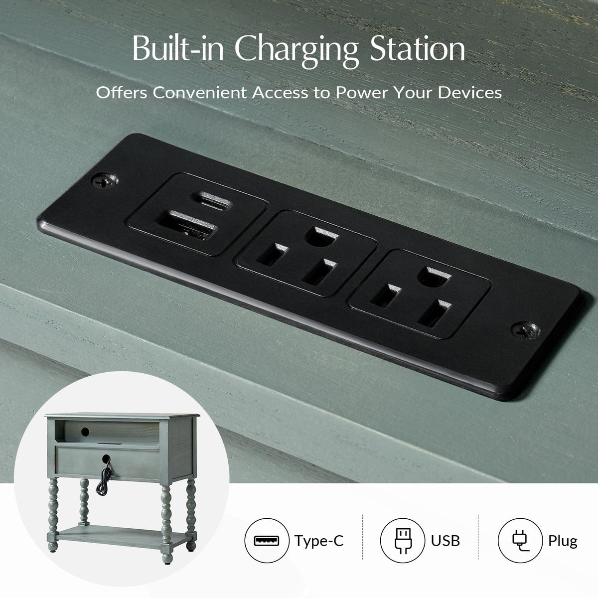 Blue Accent End Table with Charging Station A31742