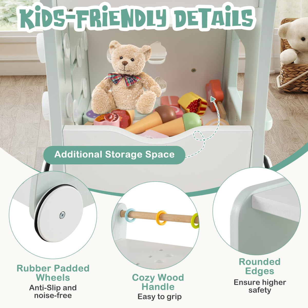 Wooden Baby Walker with Storage and Wheels Y827