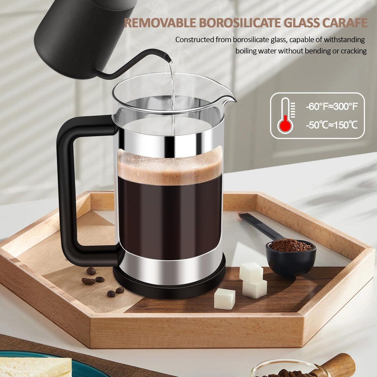 French Press Coffee Maker 12 Oz Borosilicate Glass Q716