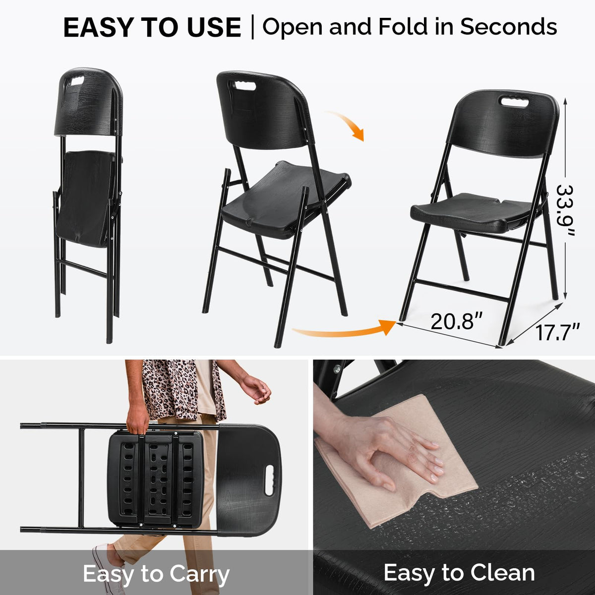 Dark 4 Pack HDPE Folding Chairs with Steel Frame D231584