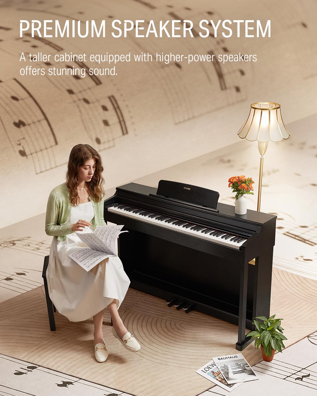 88-Key Weighted Action Digital Piano + Solid Wood Keyboard Bench F473