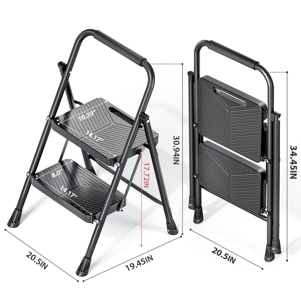 Folding 2 Step Ladder with Anti-Slip Pedals F7314