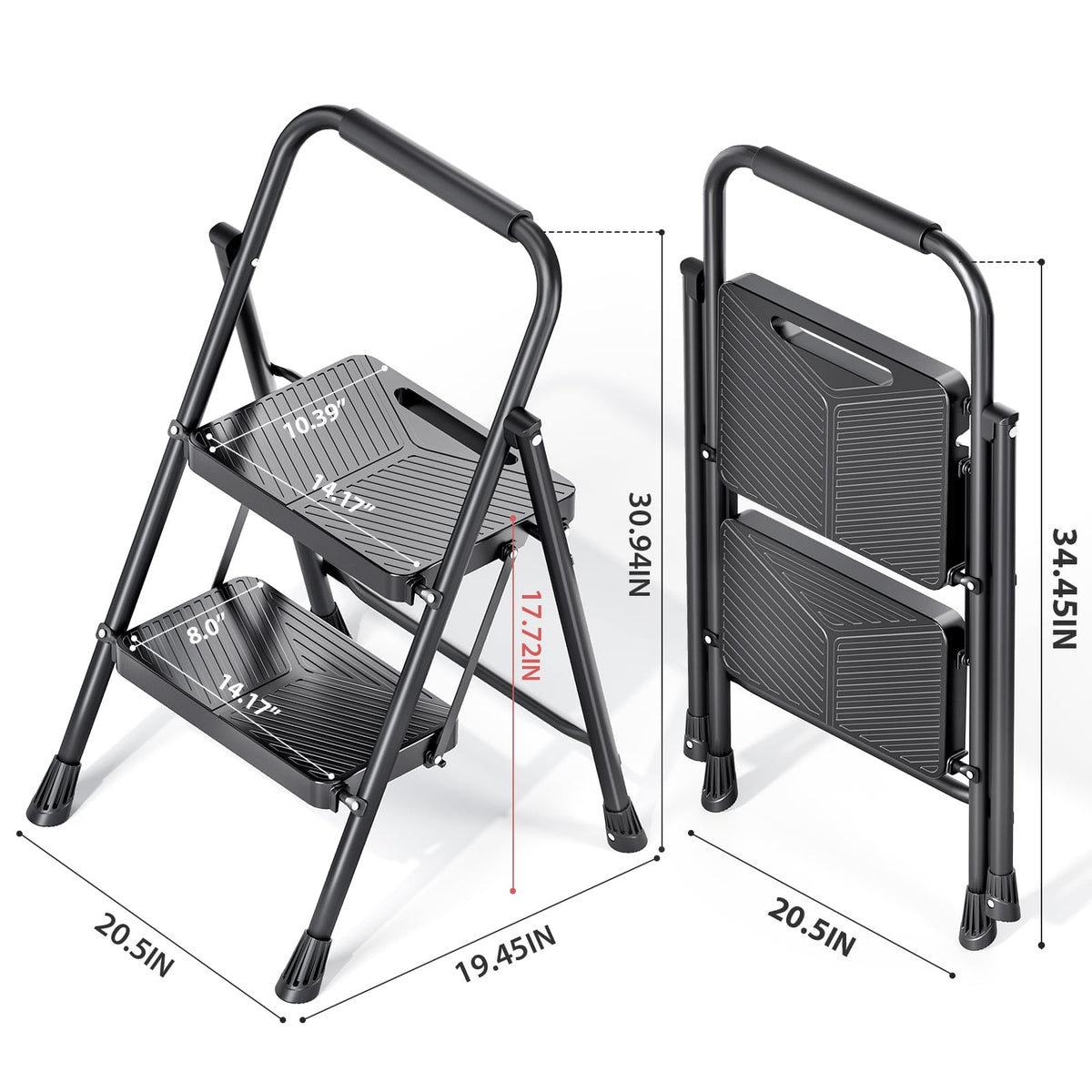 Folding 2 Step Ladder with Anti-Slip Pedals F7314