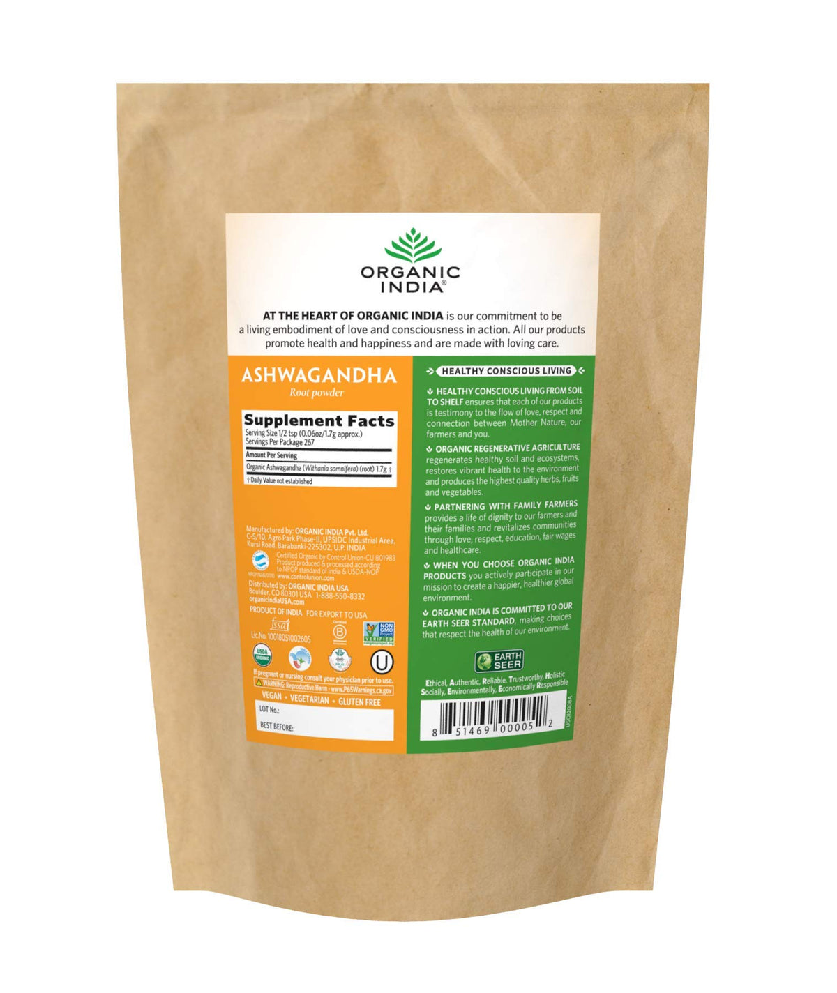 Organic Ashwagandha Powder Herbal Supplement 1lb Bag L137208