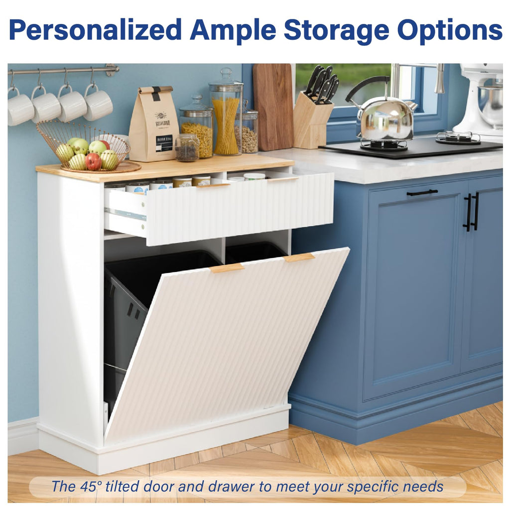 White Double Tilt Out Trash Can Cabinet M69610