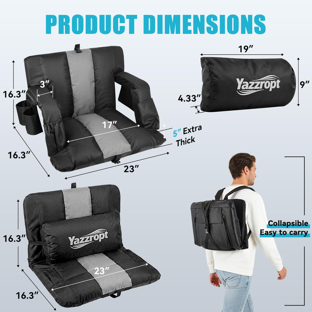 Wide Padded Stadium Seat with Back Support and Cup Holder E60174