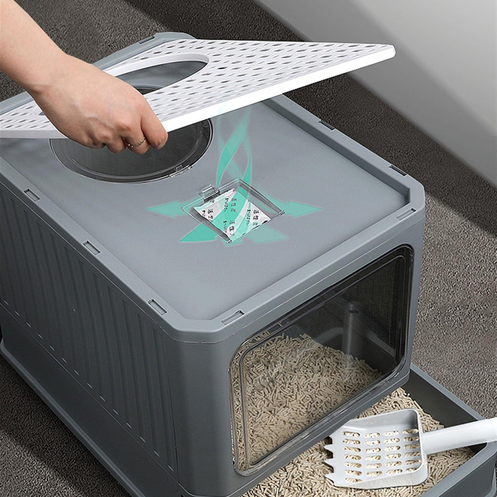 Foldable Enclosed Cat Litter Box with Lid U140930