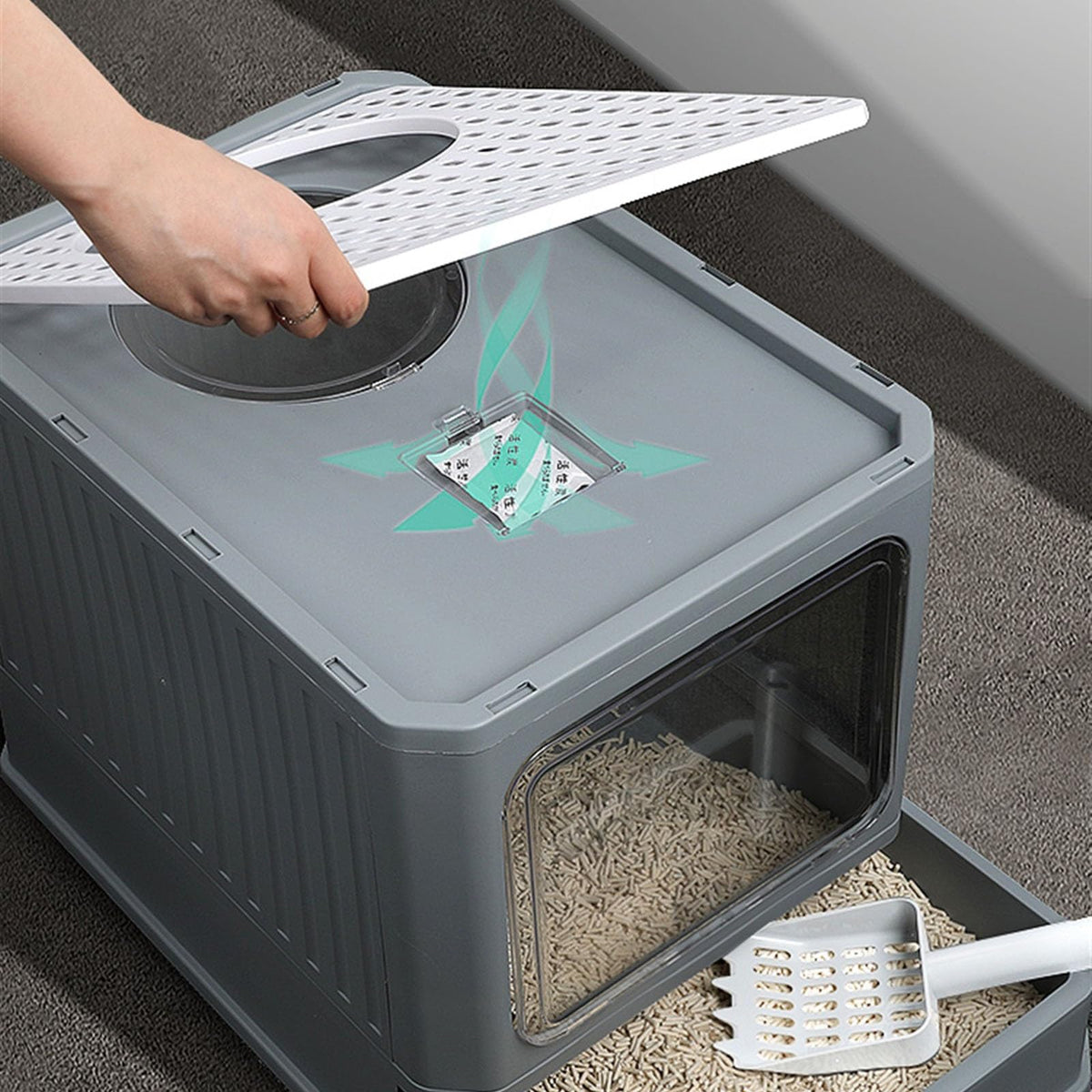 Foldable Enclosed Cat Litter Box with Lid U140930