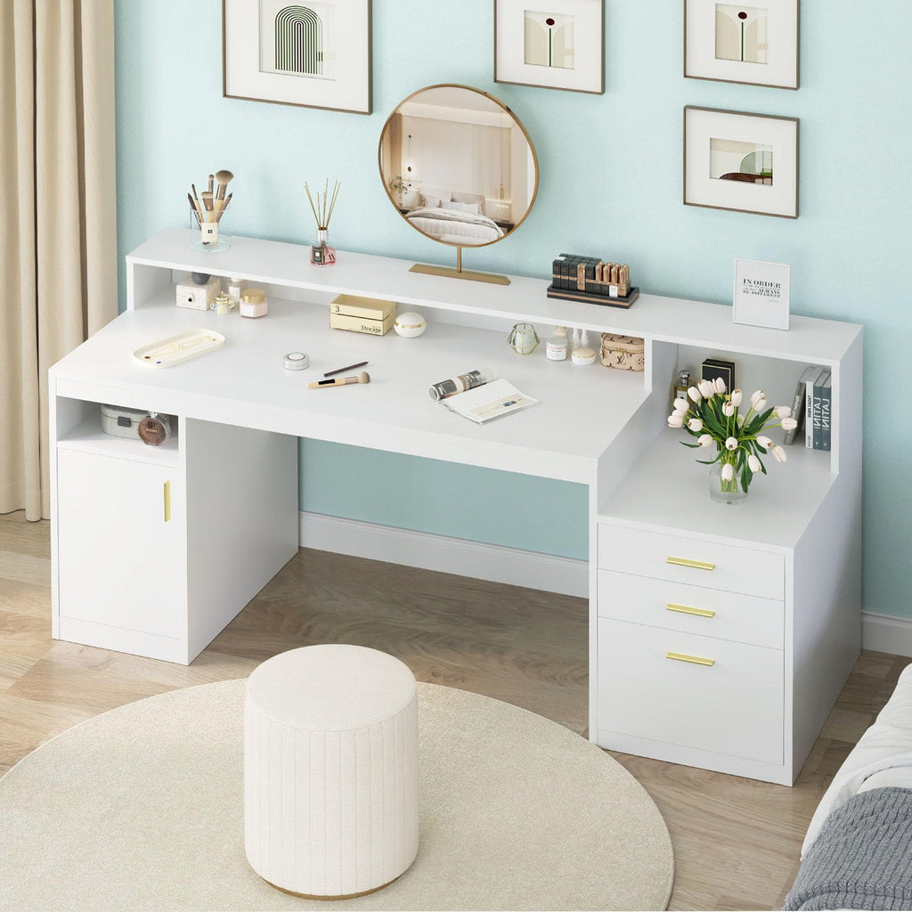 65" White Computer Desk with 3 Drawers Q262