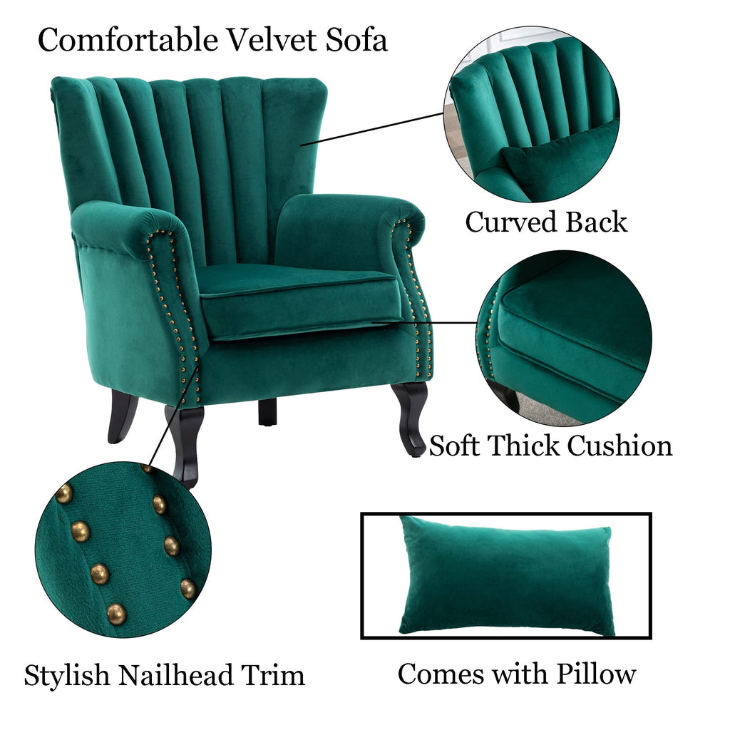 Velvet Accent Chairs Set of 2 Green J2815