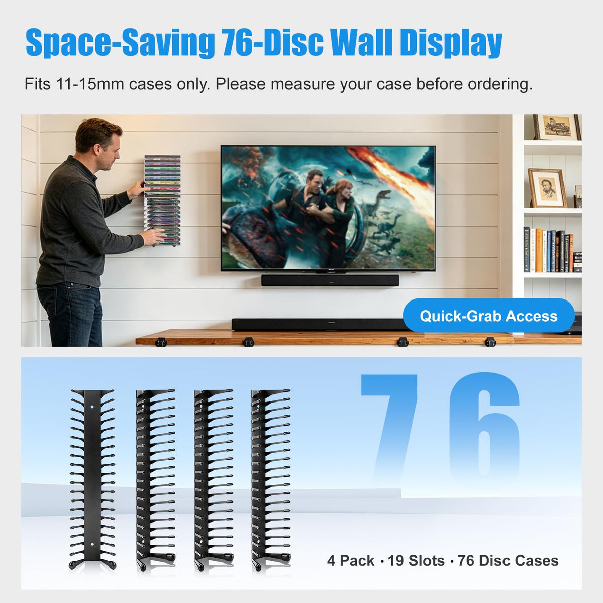 Anti-Drop CD Storage Shelf Wall Mount 4 Pack T9058