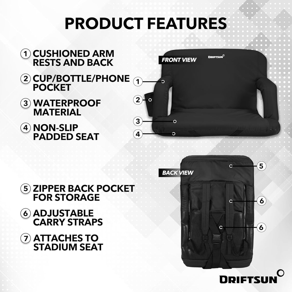 2 Pack Extra Wide Foldable Stadium Seats with Back Support K402