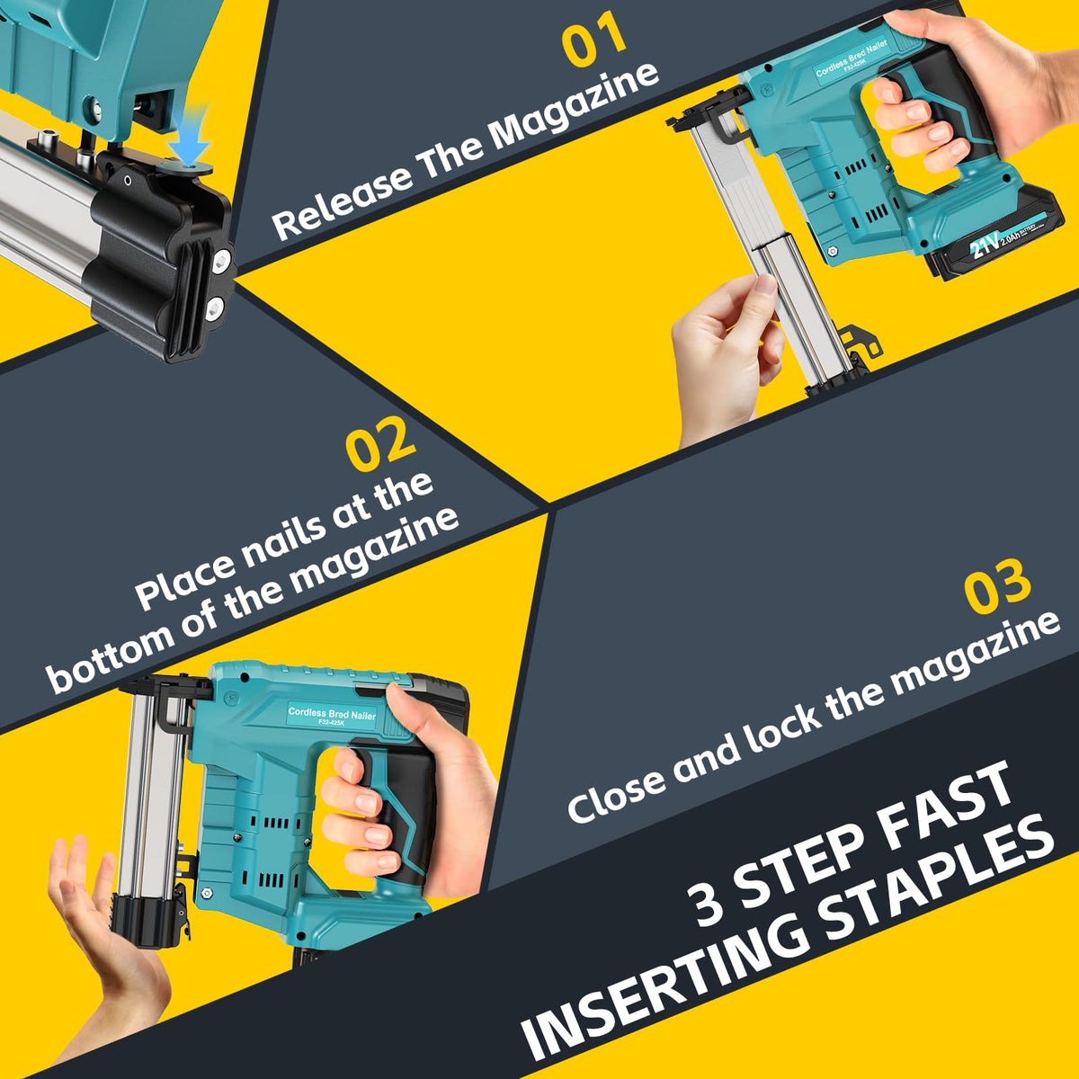 Cordless 2-in-1 21V Electric Nail Gun with Battery L52007