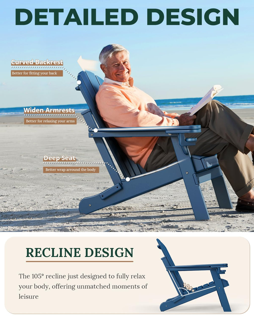Folding Adirondack Chairs Set of 2 Blue HDPE Z67652