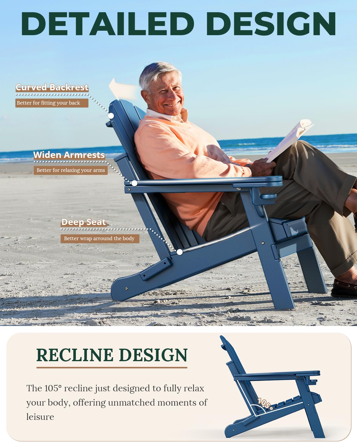 Folding Adirondack Chairs Set of 2 Blue HDPE Z67652