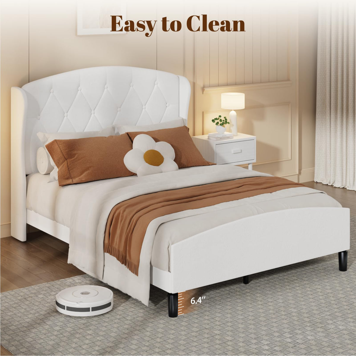 Full Size Bed Frame with Tufted Wingback Headboard & Footboard P925