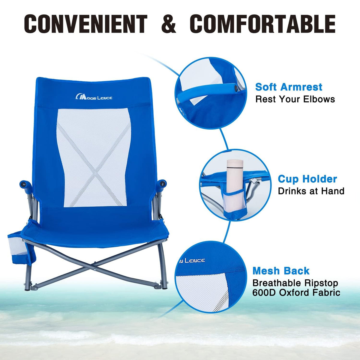 2 Pack Low Beach Lounge Chair with Cup Holder & Carry Bag G357