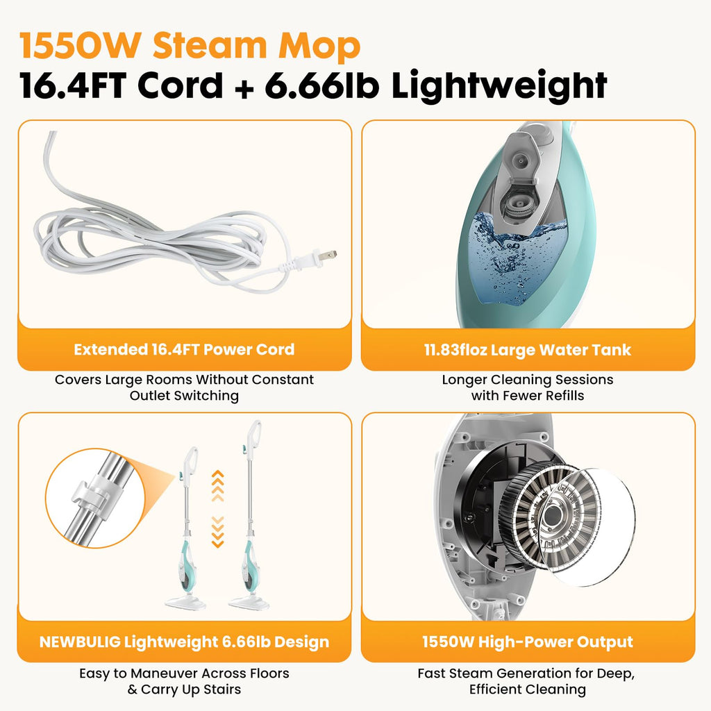 14-in-1 Steam Mop Detachable Handheld Steam Cleaner with 2 Washable Pads A895819