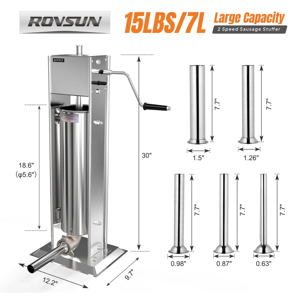 15LBS/7L Two Speed Stainless Steel Vertical Sausage Stuffer M192