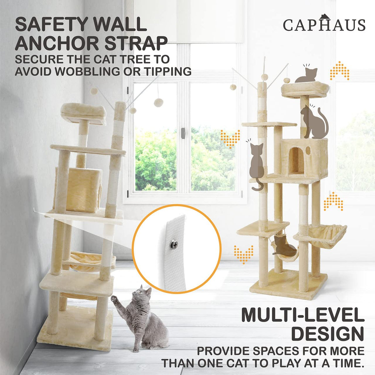 70-Inch Multi-Level Cat Tree with Hammock and Cat Cave P3734