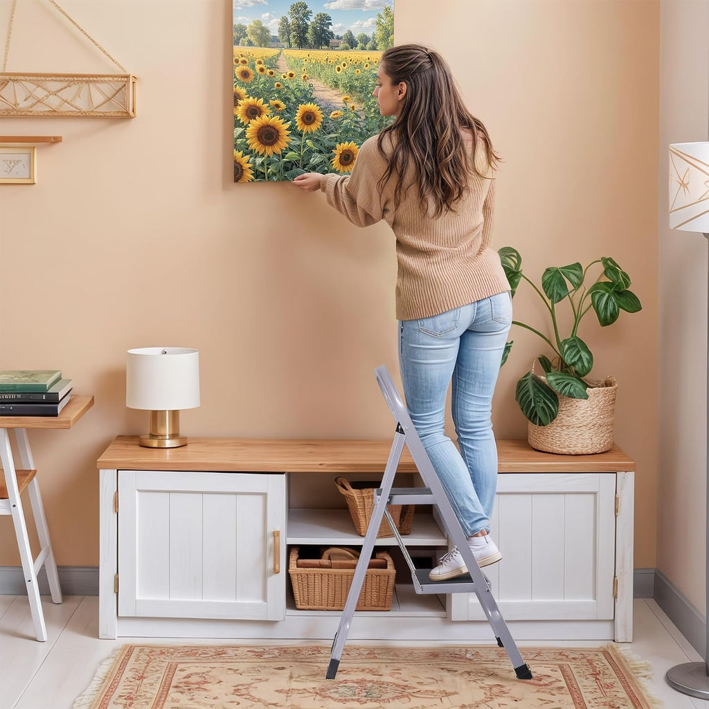 2 Step Folding Steel Step Stool with Handgrip Y39076
