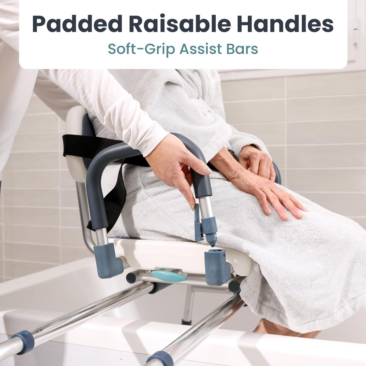 Dark Blue Sliding Shower Chair Tub Transfer Bench with Swivel Seat M908375