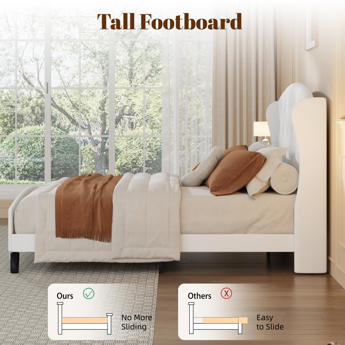 Full Size Bed Frame with Tufted Wingback Headboard & Footboard P925