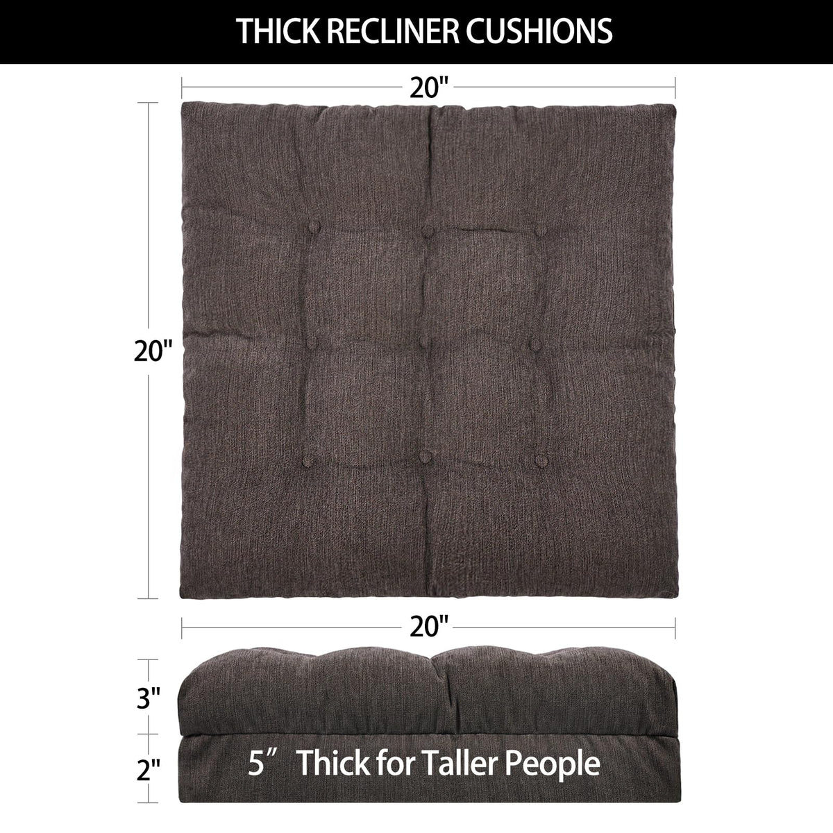 20x20x5 Inch Thick Tufted Dual Layer Chair Cushion Taupe 1P U9690