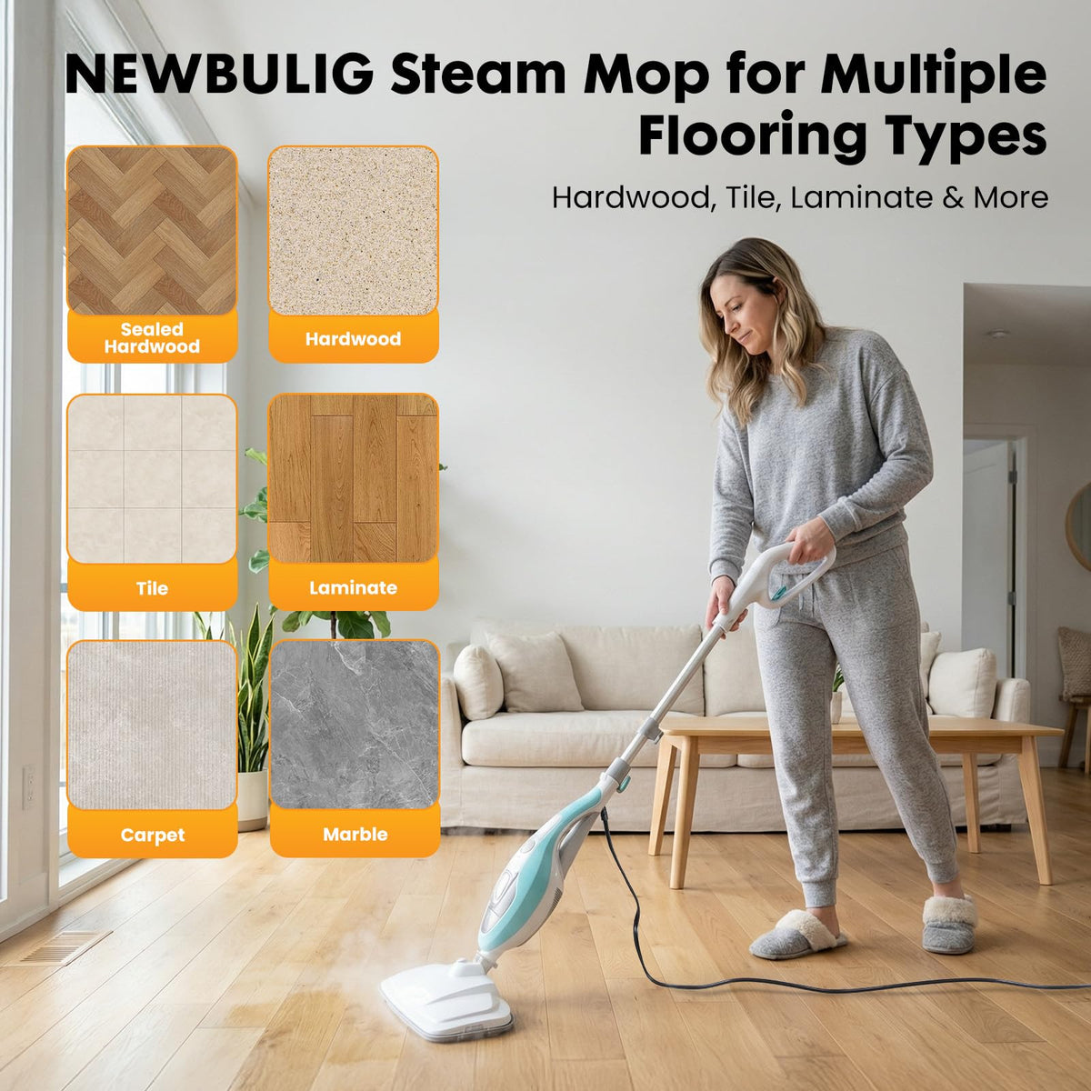 14-in-1 Steam Mop Detachable Handheld Steam Cleaner with 2 Washable Pads A895819