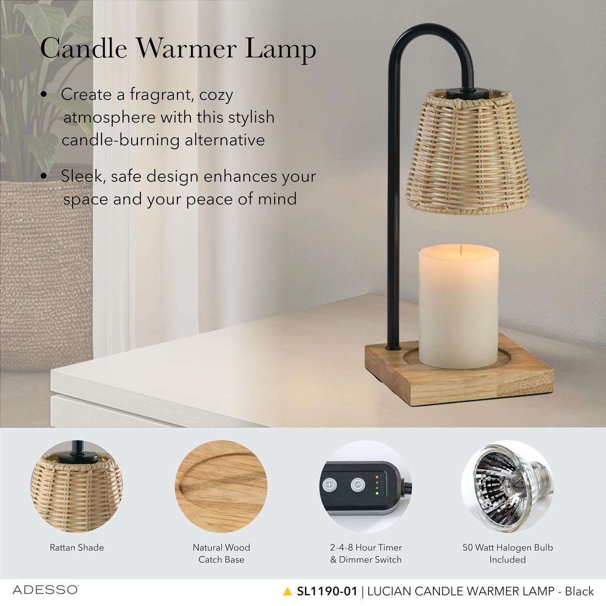Candle Warmer Lamp, Antique Brass & Ribbed Glass, Dimmable V69692