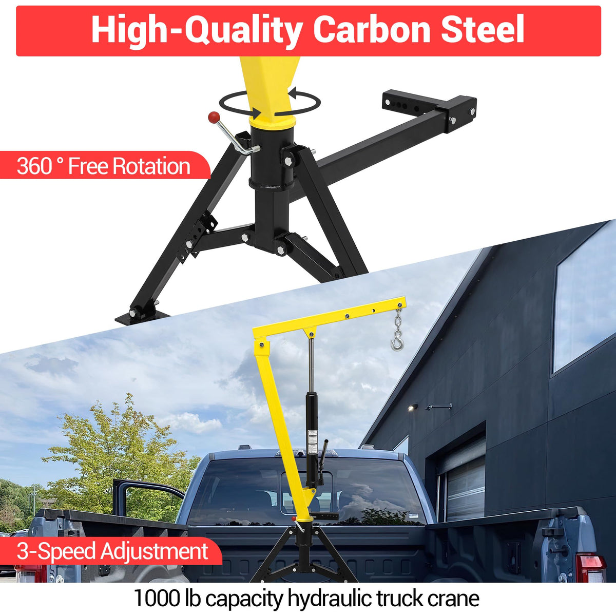 Hydraulic 1000Lbs Hitch-Mounted 360° Swivel Pickup Truck Crane Q99143