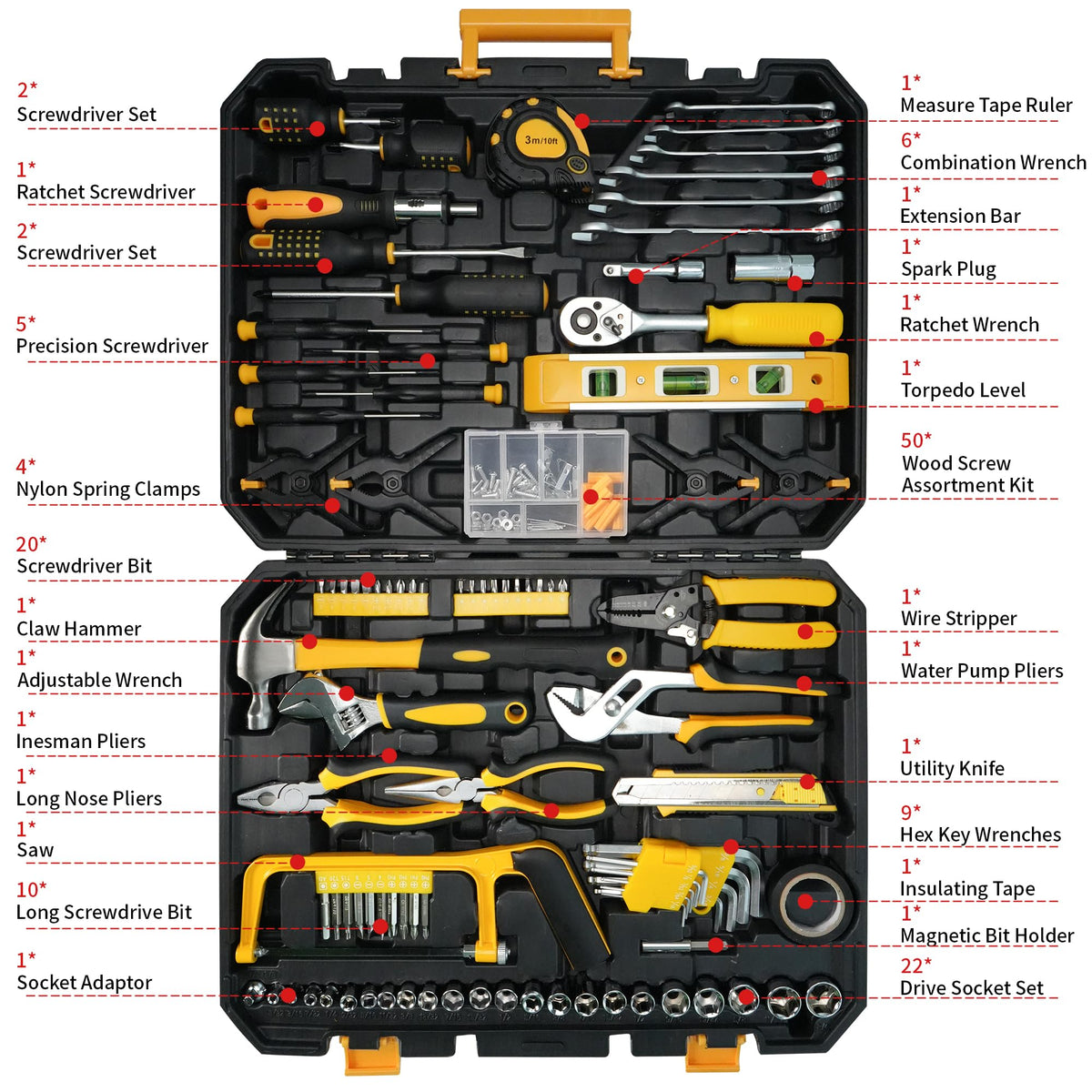 168-Piece Tool Set with Screwdrivers Ratchet Wrenches A4689