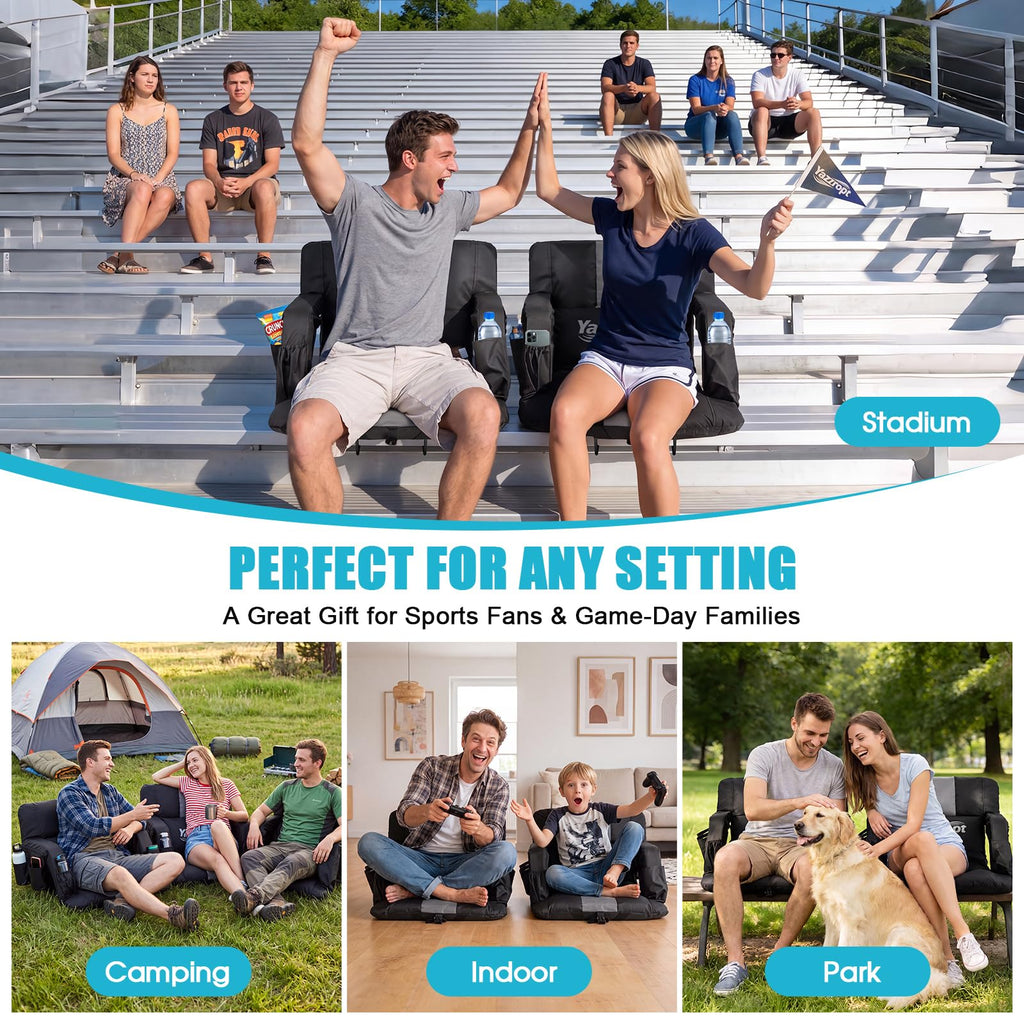 Wide Padded Stadium Seat with Back Support and Cup Holder E60174
