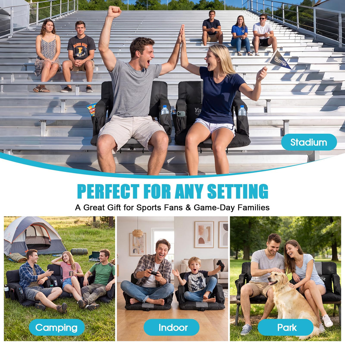 Wide Padded Stadium Seat with Back Support and Cup Holder E60174